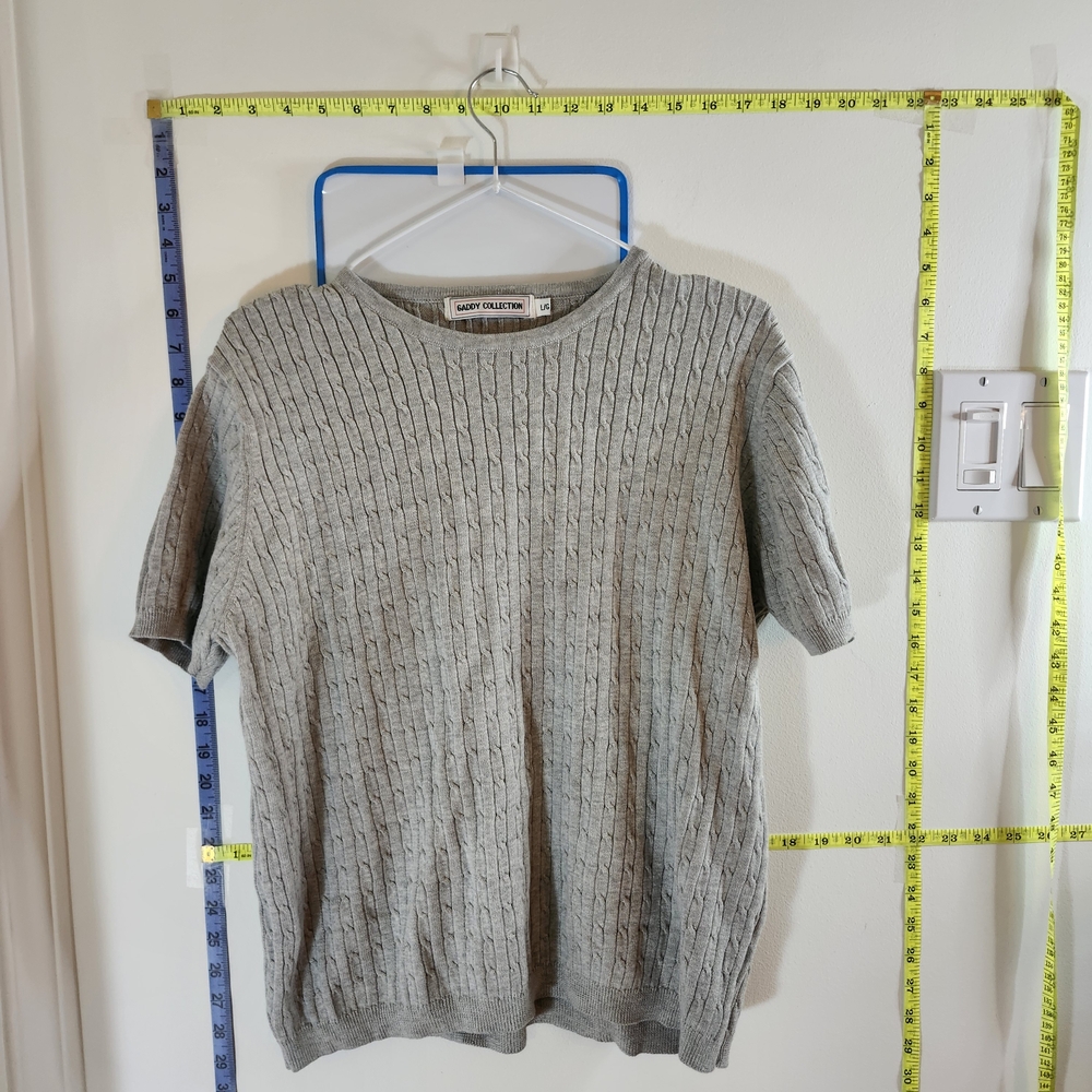 Gray Cable Knit Short Sleeve Sweater